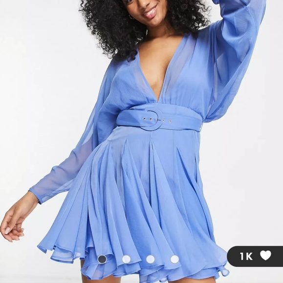 ASOS DESIGN soft mini dress with godet detail and belt - Picture 4 of 7